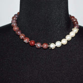 FBT - Coffee Brown Elegant Color Block Gemstone Necklace - FashionByTeresa